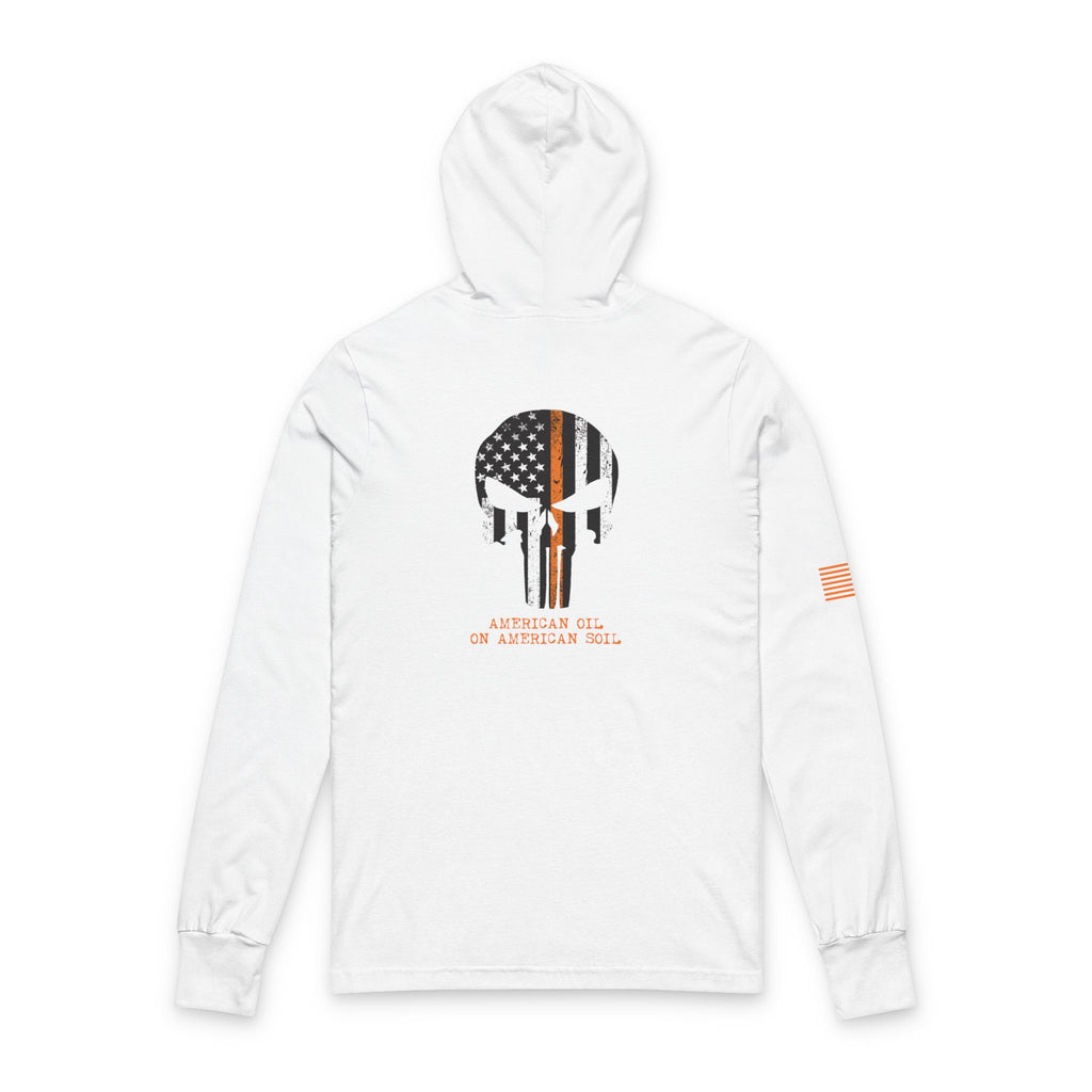 Punisher Skull Thin Orange Line Hooded Long Sleeve Tee
