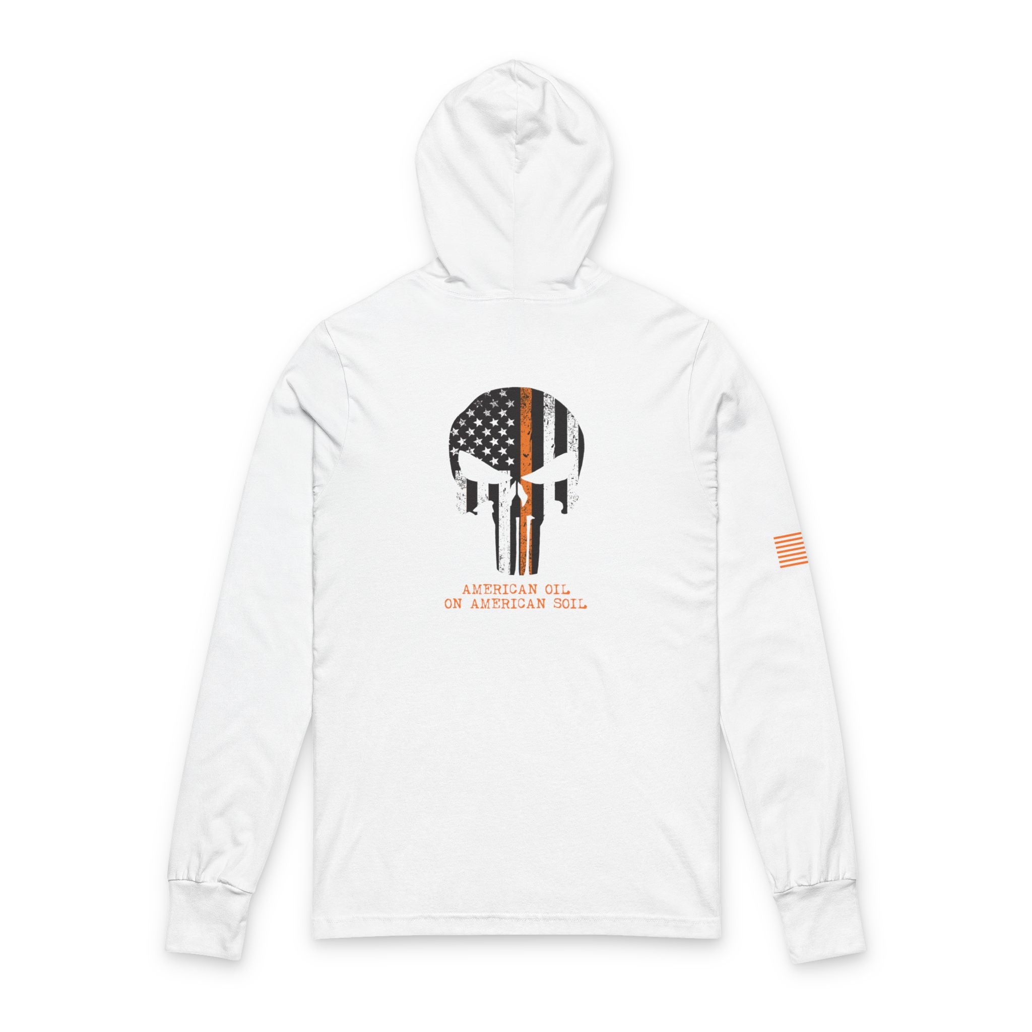Punisher Skull Thin Orange Line Hooded Long Sleeve Tee