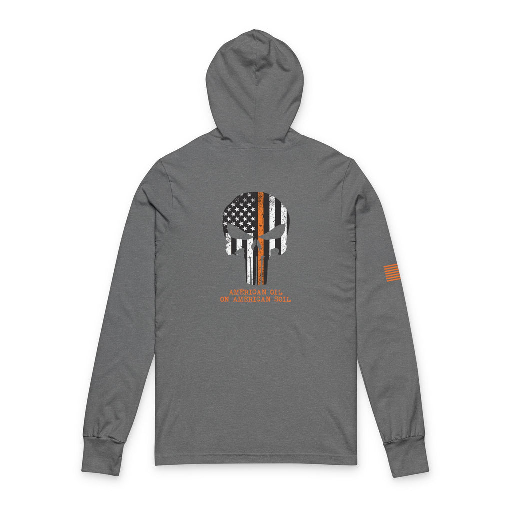 Punisher Skull Thin Orange Line Hooded Long Sleeve Tee