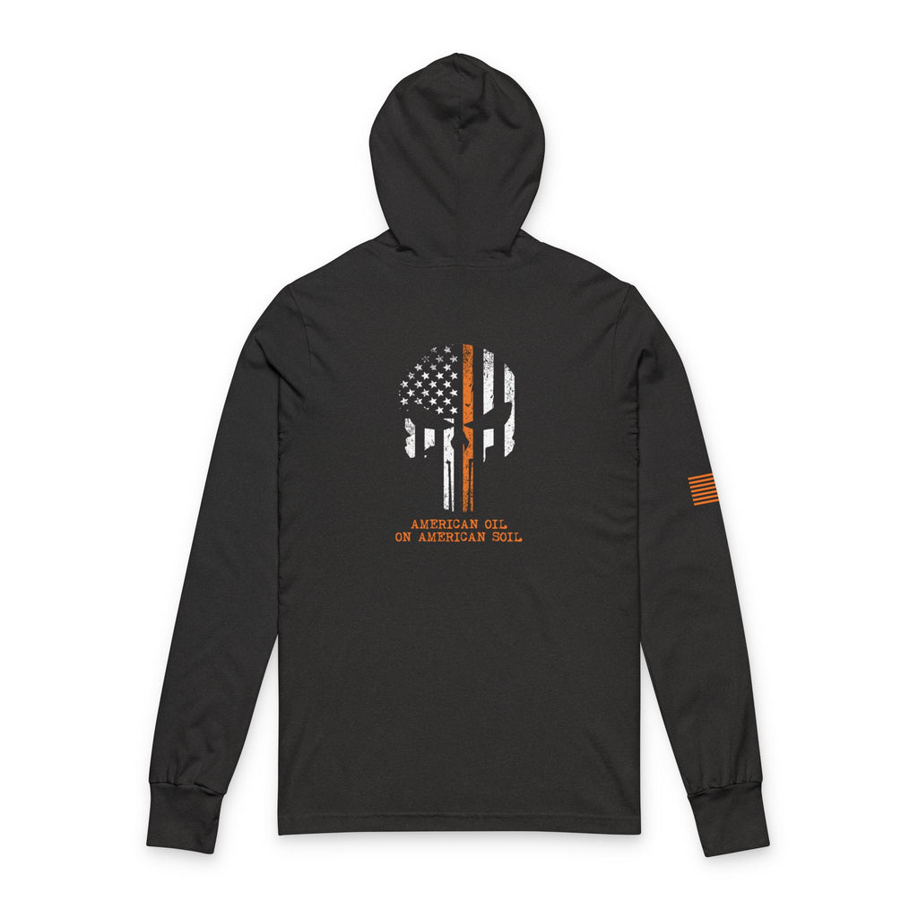 Punisher Skull Thin Orange Line Hooded Long Sleeve Tee