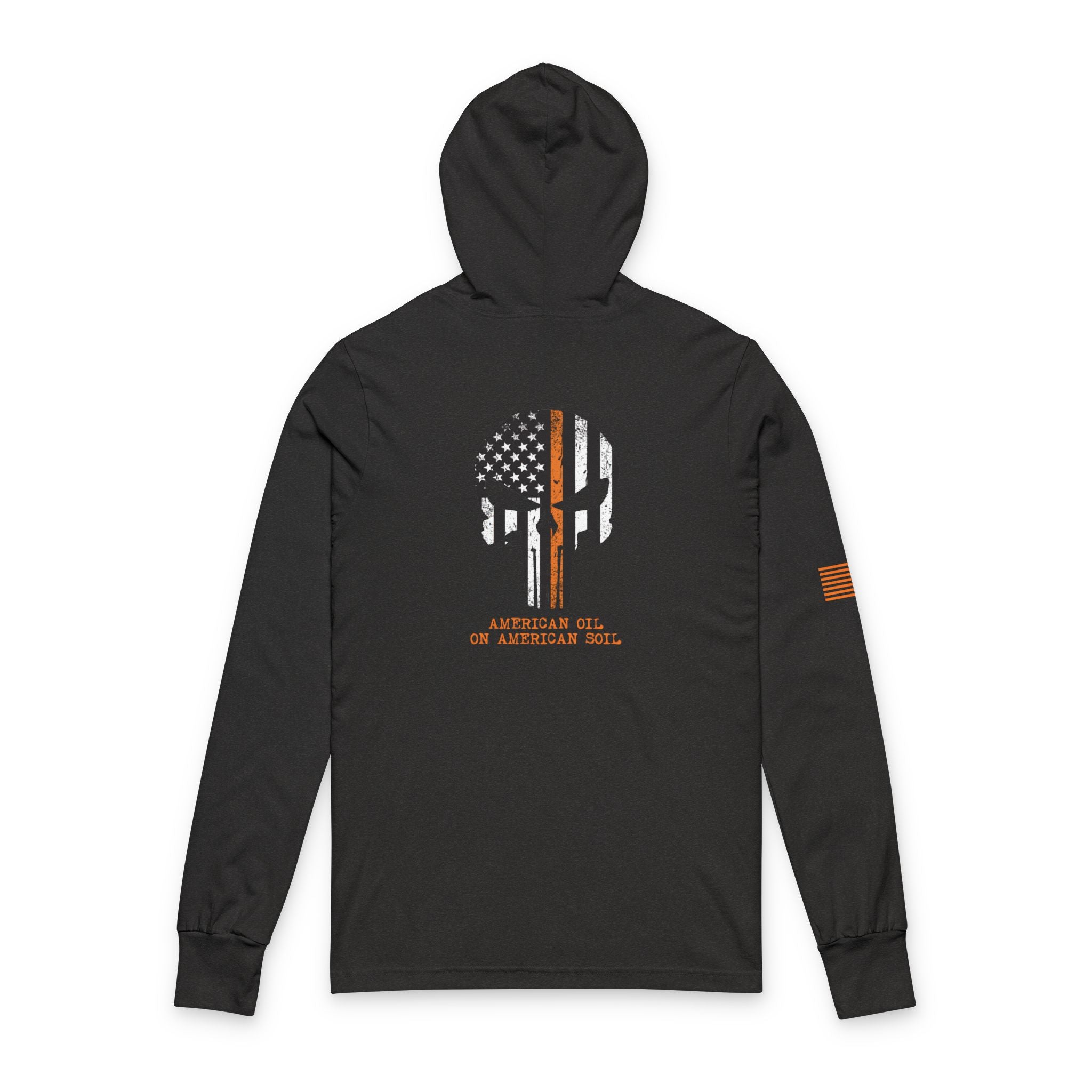 Punisher Skull Thin Orange Line Hooded Long Sleeve Tee