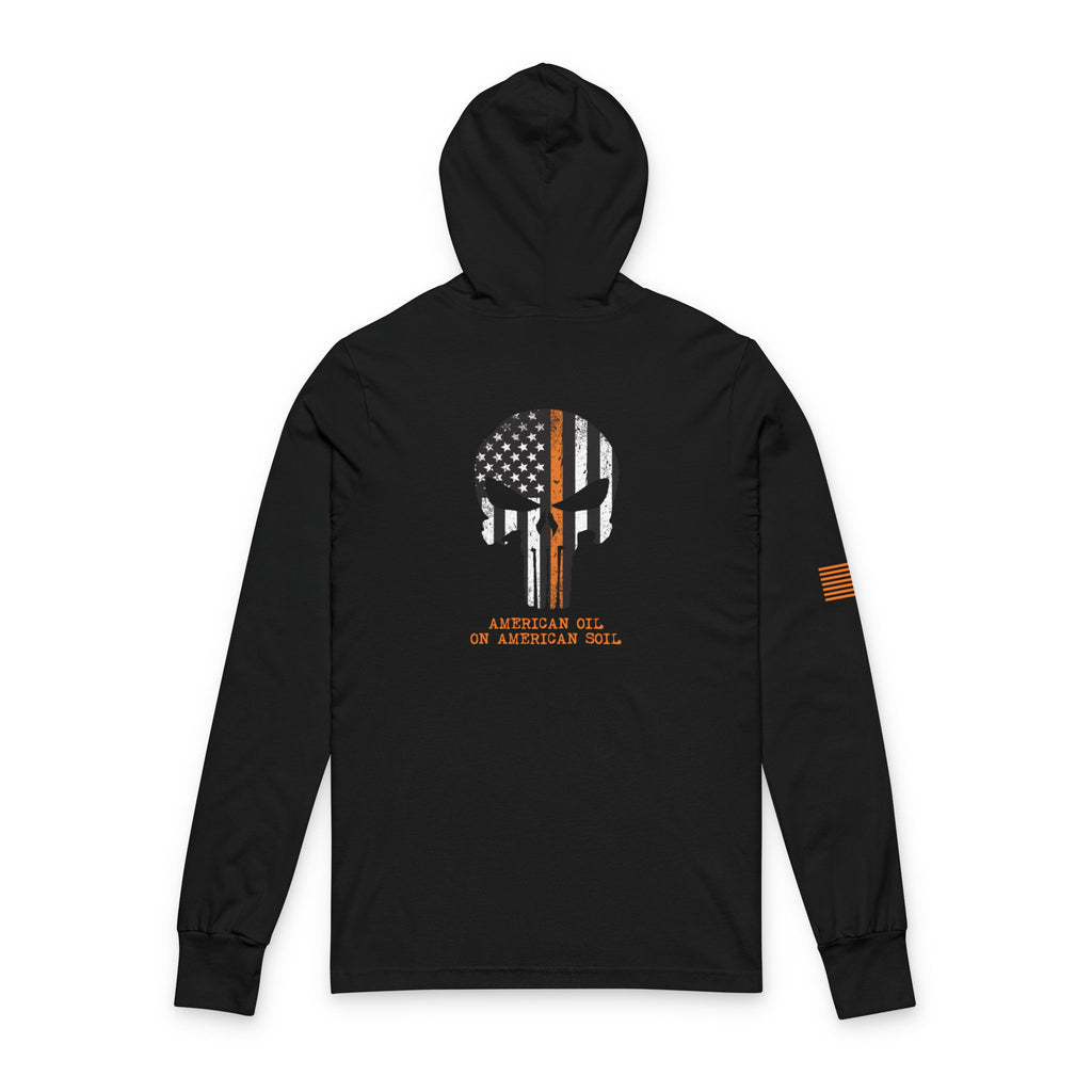 Punisher Skull Thin Orange Line Hooded Long Sleeve Tee
