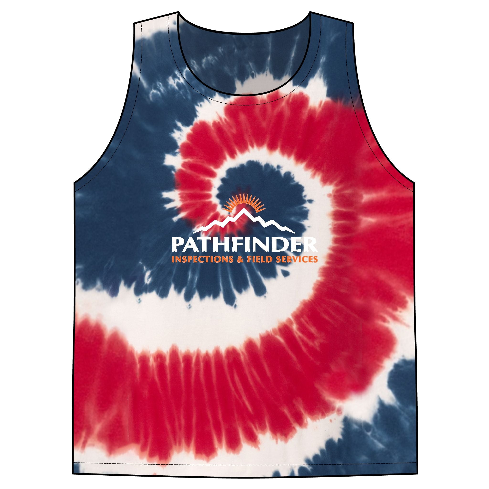 Tie-Dye Tank Top — Red White & Blue Spiral with Pathfinder Logo