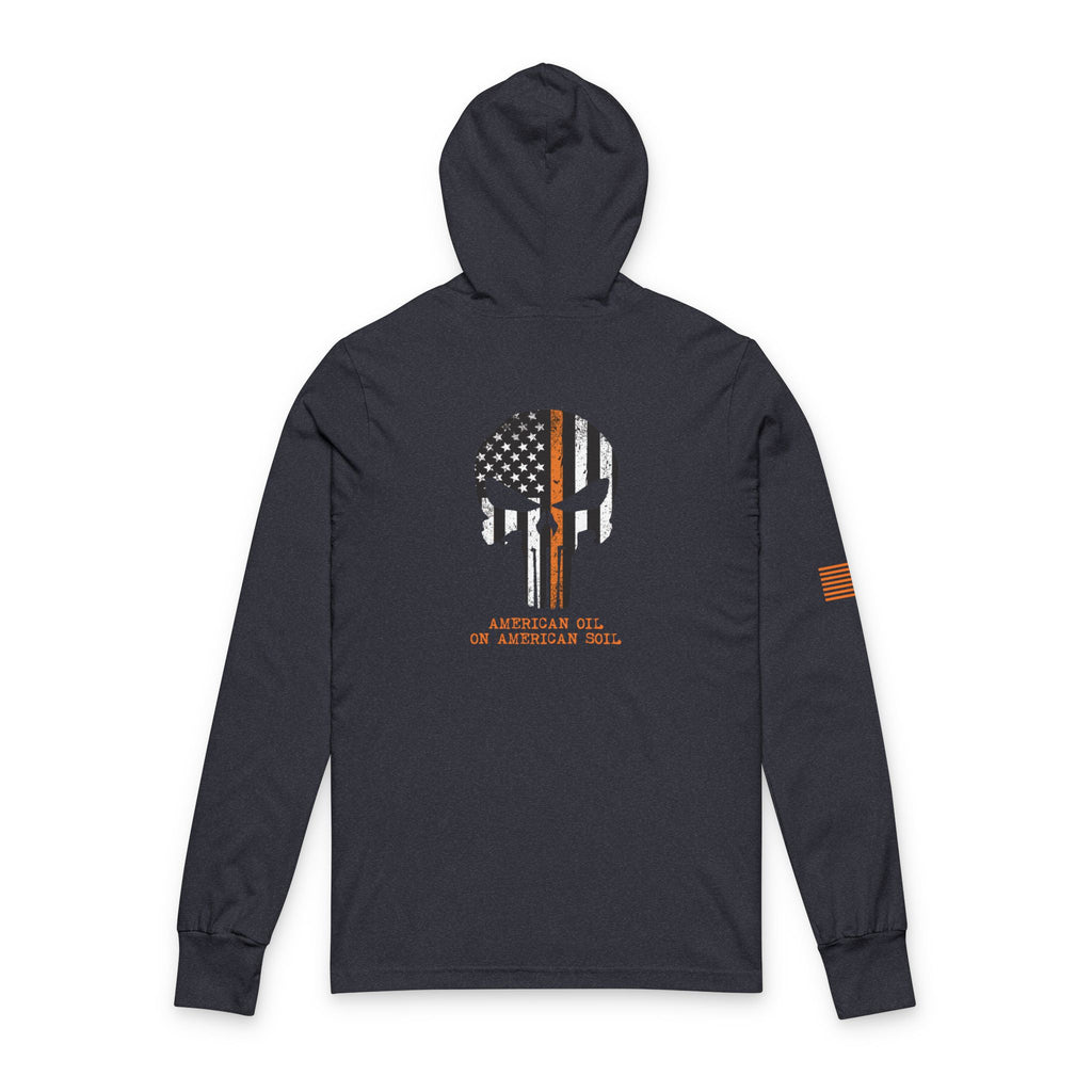 Punisher Skull Thin Orange Line Hooded Long Sleeve Tee