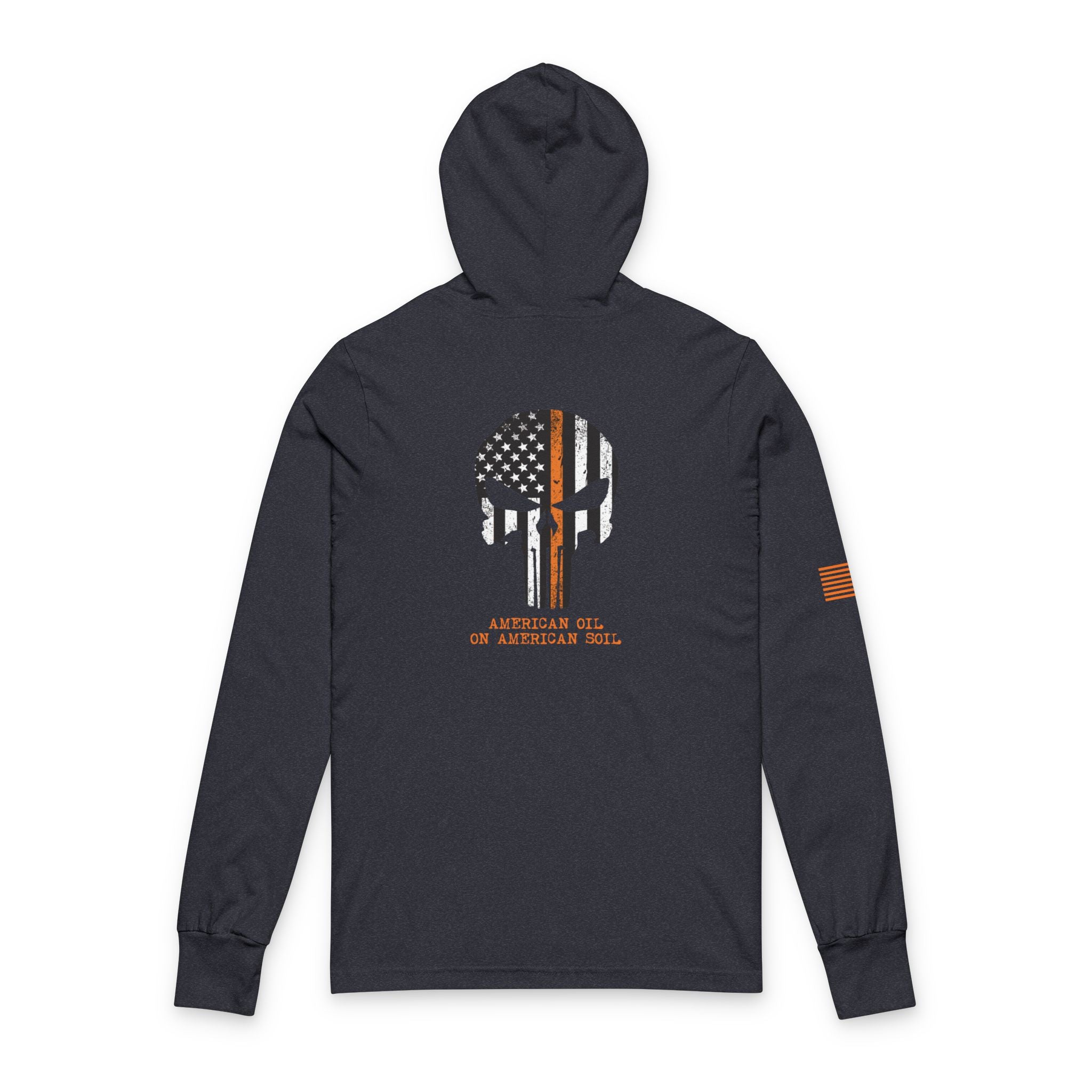 Punisher Skull Thin Orange Line Hooded Long Sleeve Tee